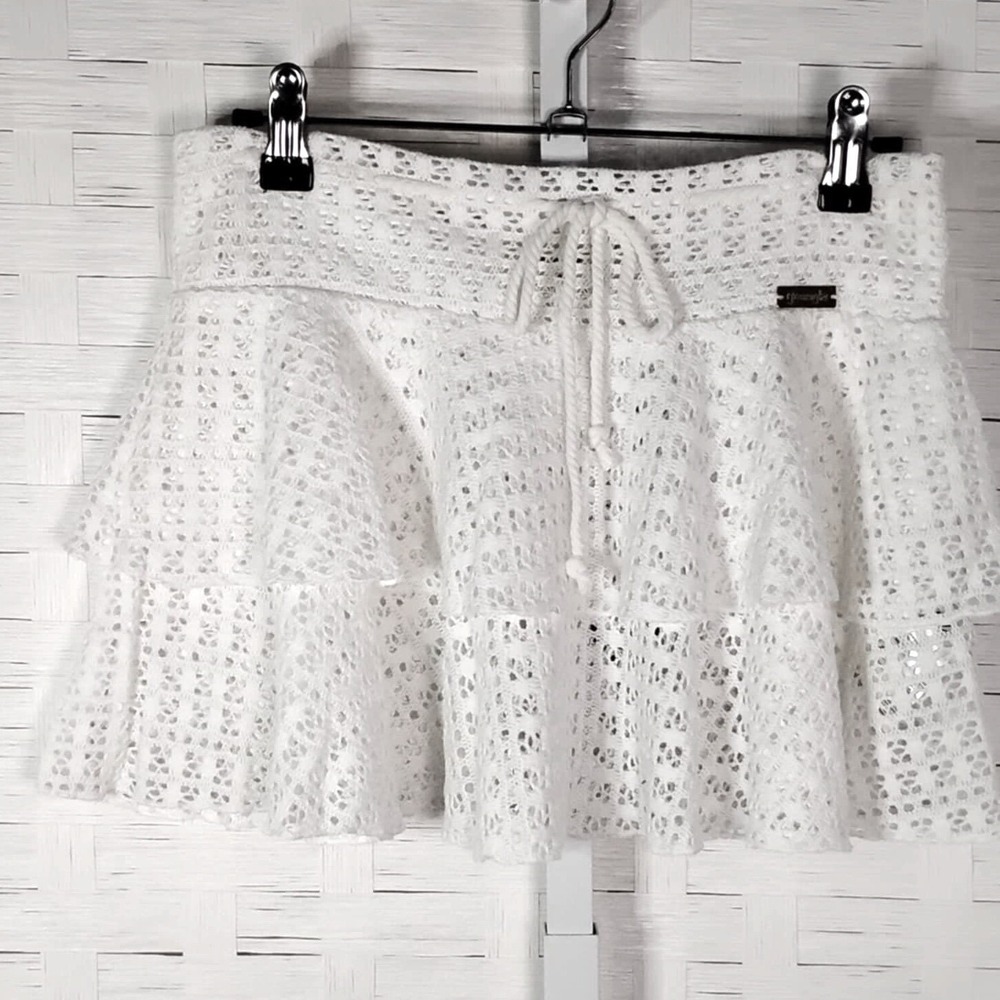 Youngla Model #W171 Festival Skirt Cream Crochet Tiered Size XS